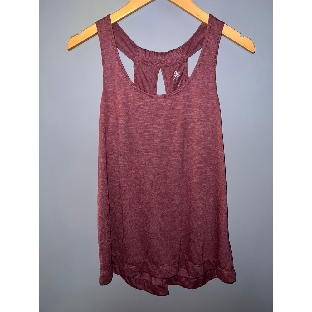 Gaiam Womens Racerback Yoga Tank Top Burgundy Heathered Keyhole Back Large